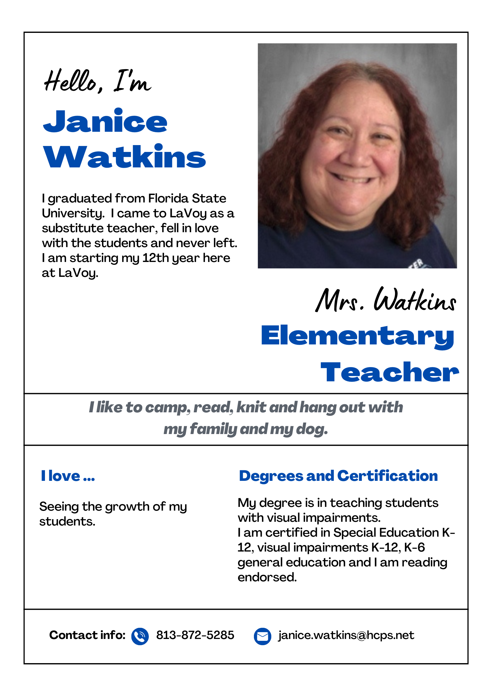Mrs. Watkins- About Me